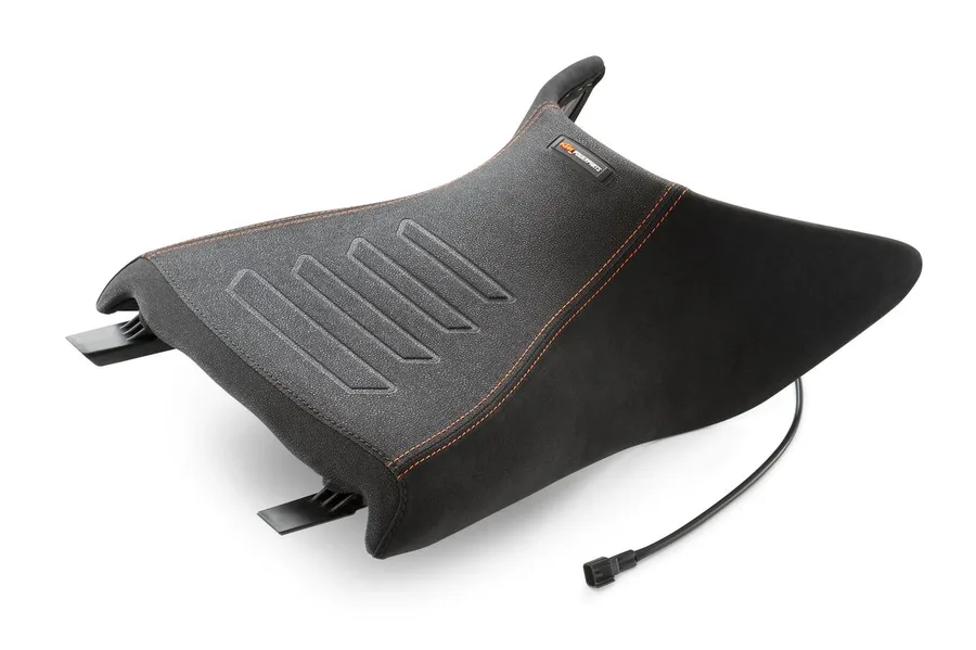 Ergo rider's seat low, heated